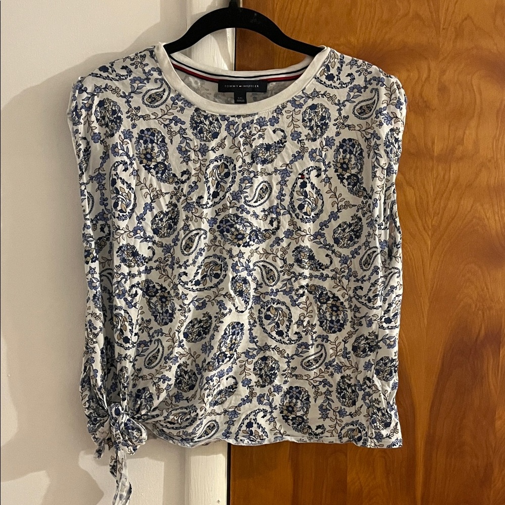 Tommy Hilfiger White and Blue Paisley Blouse